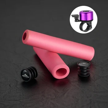 1 пара силиконовых велосипедных ручек для велоспорта на открытом воздухе MTB, ручки для руля для горного велосипеда, противоскользящий чехол розового цвета с колокольчиком