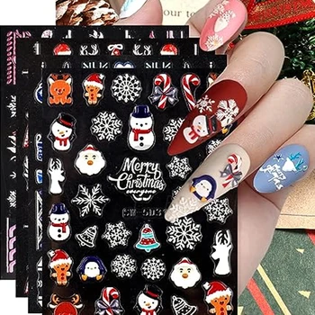 1ШТ Рождественские 5D наклейки для дизайна ногтей, рельефные наклейки для дизайна ногтей, снежинки, снеговики, колокольчики, Санта-Клаус, елочные украшения для ногтей