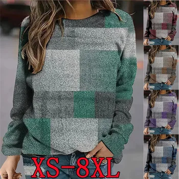 2023, Женский осенне-зимний пуловер с длинным рукавом и круглым вырезом, модная повседневная футболка, топ XS-8XL