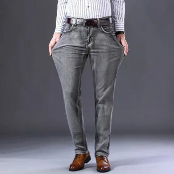 2023 Новые мужские джинсы-стрейч Regular Fit в деловом повседневном классическом стиле, модные джинсовые брюки, мужские черные синие Серые брюки