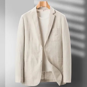 2023 Новый модный летний льняной костюм, тонкий удобный повседневный мужской молодой одиночный Маленький пиджак, тонкое пальто, куртка