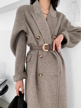 2023 Осеннее Женское Однобортное шерстяное пальто с отложным воротником, Кашемировая зимняя одежда, Длинные пальто, Топы Abrigo Mujer