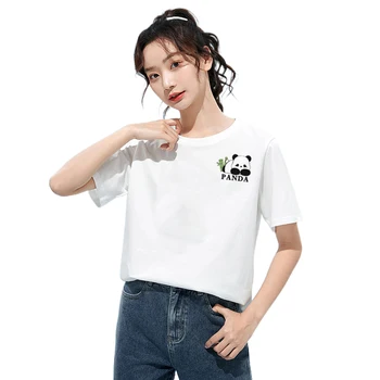240 г высококачественного хлопка с рисунком милой панды, повседневная свободная футболка с рисунком в корейском стиле для мужчин и женщин, футболка с коротким рукавом, футболка