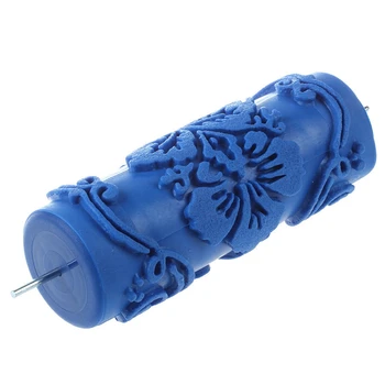 2X Малярный валик с декоративными мотивами для машинного дизайна Цветы / синий 15 см