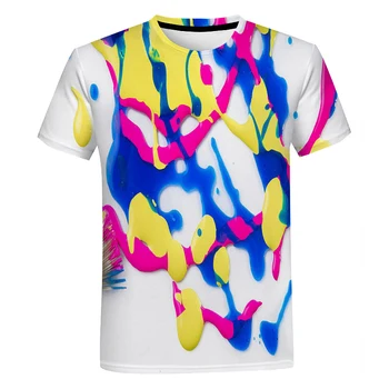 3D-принт в стиле хип-хоп с круглым вырезом и радужными брызгами краски 2023 Летние Мужские Женские футболки Harajuku Trend Удобные Для мальчиков и девочек