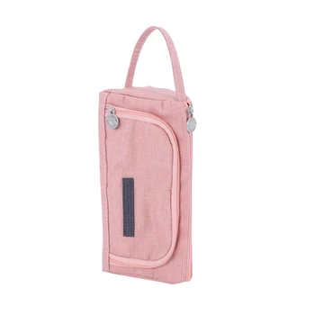 3X Цветная льняная сумка для хранения большой емкости, маркер, пенал, держатель для канцелярских принадлежностей для средней школы, розовый