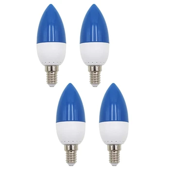 4X Светодиодная лампа E14 с цветным наконечником, Цветная свеча, синяя