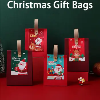 5 шт. Коробки для конфет Санта Клауса, сумки, с Рождеством Христовым, портативная подарочная коробка с ручкой, мультяшная упаковка для печенья и пищевых продуктов