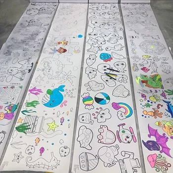 6 шт. детской бумаги для раскрашивания, свиток с граффити, Рулон высококачественной бумаги с наклейкой, длина игрушки и 6 вариантов тем