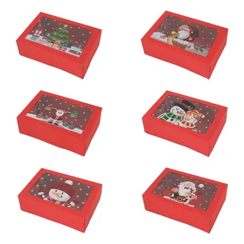 6 шт. коробок для пончиков, кексов, конфет, праздничных коробок для выпечки, Рождественских бумажных красных коробок для печенья
