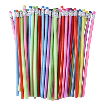 60 штук гибких карандашей, гибкие Мягкие карандаши с ластиком, разноцветные