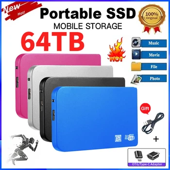 64 ТБ Оригинальный SSD мобильный жесткий диск 16 ТБ Высокоскоростной Портативный внешний твердотельный жесткий диск с интерфейсом USB3.0 для ноутбука