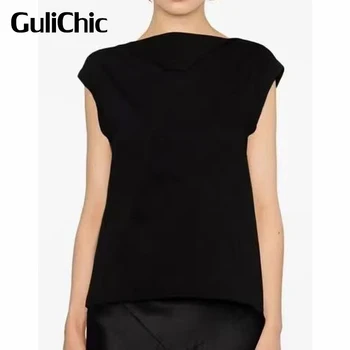 7,13 Женская удобная однотонная хлопковая повседневная трикотажная футболка без рукавов от GuliChic