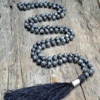 8 мм Натуральный Черный круглый Лабрадорит ожерелье из 108 узлов Классическая Счастливая Яшма Успокаивающая Медитация Необычная Практика Эмоциональный Подарок