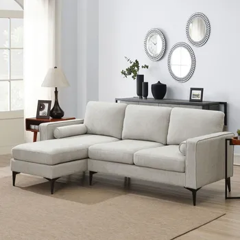 86-дюймовый секционный диван, современный тканевый раскладной секционный диван, L-образный 3-местный диван для гостиной с раскладным шезлонгом, 2 подушки