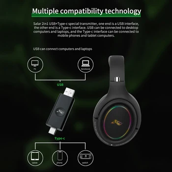 Bluetooth-совместимые беспроводные наушники 5.1 Type-C, заряжающиеся динамическими беспроводными наушниками с низкой задержкой, игровая гарнитура для прослушивания музыки при звонке