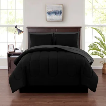 Mainstays Черная кровать в мешковине из 7 предметов, комплект одеял с простынями, Queen-Size