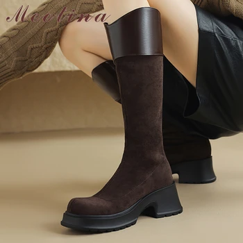 Meotina, Женские сапоги до колена, круглый носок, платформа, высокие каблуки, молния, Ботинки в стиле Вестерн Gogo, Женская модная обувь Осень-зима