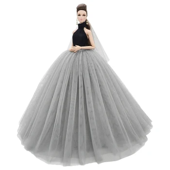 NK 1 комплект 30 см Благородное серое платье принцессы без бретелек, свадебная юбка, модная одежда для вечеринок, аксессуары для куклы Барби, подарочная игрушка для девочек