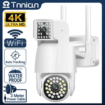 Tnnian 4K 8MP Двухобъективная Wi-Fi PTZ-камера, 4MP Двухэкранный искусственный интеллект, автоматическое отслеживание обнаружения человека, камера видеонаблюдения