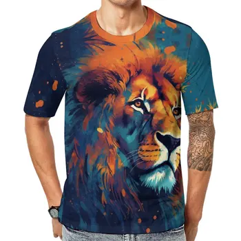 Абстракция на футболке со львом, редакционные иллюстрации, классные футболки, потрясающая футболка, летняя одежда с короткими рукавами и принтом, большие размеры