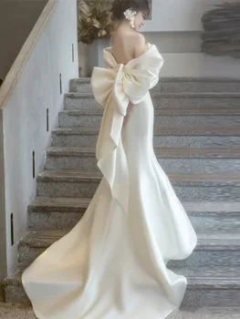 Атласное легкое свадебное платье на одно плечо New Bride High Temperament Свадебное платье русалки 롱원피스