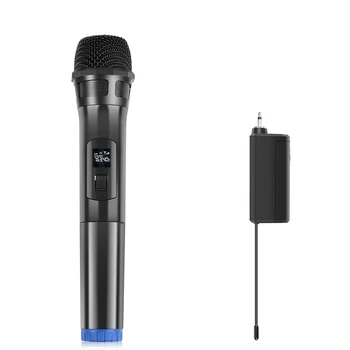 Беспроводной микрофон Сверхвысокочастотный динамический микрофон со светодиодным дисплеем для конференц-караоке, Домашний компьютер, живой микрофон-Черный