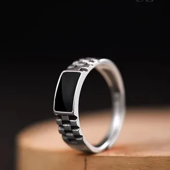 Винтажное черное Прямоугольное Эмалированное кольцо в шахматном порядке, Мужское Посеребренное Регулируемое кольцо с открытым концом, Женская бижутерия для вечеринок, подарок