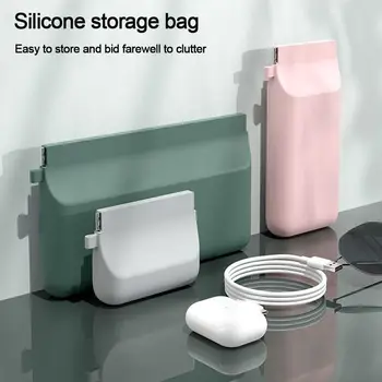 Водонепроницаемая сумка для наушников от осколков, самозакрывающаяся Силиконовая косметичка с карманом, однотонные мини-невидимые подтяжки, сумка для хранения,