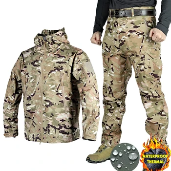 Водонепроницаемый мужской костюм Softshell, куртка, тактический военный комплект, куртки для кемпинга, одежда для пеших прогулок, рыбалки, Зимний флисовый плащ для мужчин