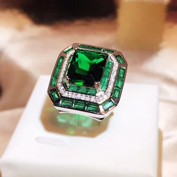 Высококачественные женские кольца, ювелирные изделия в стиле ретро с зеленым фианитом, кольца на палец для женщин, благородные аксессуары для вечеринок, обручальное кольцо