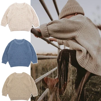 Вязаный пуловер для девочек и мальчиков, детский зимний свитер, Хлопчатобумажный вязаный детский свитер, повседневный детский свитер крупной вязки, вязаный кабелем