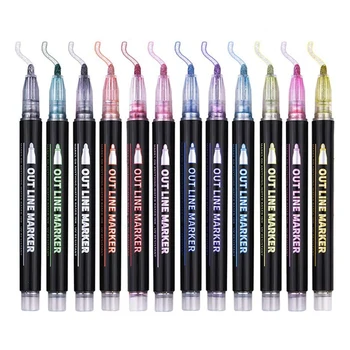 Двухлинейные контурные ручки 12 цветов Контурные Металлические маркеры Блестящие контурные ручки для письма Ручки для рисования Поделки