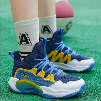 Детская баскетбольная обувь 2023 года, новая сетчатая дышащая спортивная обувь для мальчиков, студенческие кроссовки для реальной боевой подготовки с высоким берцем для бега