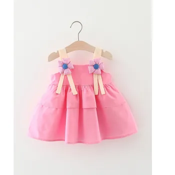 Детское платье для девочек от 0 до 2 лет, летняя новинка 2023, модное детское платье принцессы на бретельках с фрагментированным цветком, милое розовое платье Ins