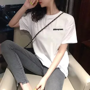 Женская одежда, Новая хлопковая белая футболка с короткими рукавами, женская футболка для самосовершенствования в корейском стиле с короткими рукавами, тонкие топы