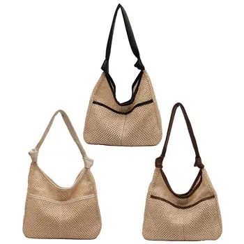 Женская сумка-тоут из искусственной кожи, тканые женские сумки, модные сумки с маленькой сумкой ручной работы в виде полумесяца, пляжная сумка большой емкости, кошелек