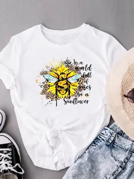 Женская футболка с графическим принтом, повседневные футболки, Леопардовая пчелка, милая, сладкая, 90-е, летняя футболка с коротким рукавом, одежда