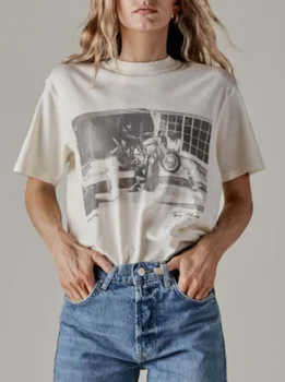 Женская футболка с портретным принтом, короткий рукав, O-образный вырез, повседневные хлопковые футболки