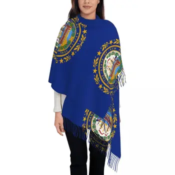 Женская шаль из пашмины с флагом Нью-Гэмпшира, шарф с бахромой, Длинный Большой шарф