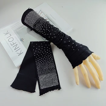 Женские Летние Солнцезащитные Перчатки Для Вождения На Открытом Воздухе Из Ледяного Шелка С Длинными Перчатками Sexy Flash Drill High Elastic Half Finger Sunscreen Arm Sleeve