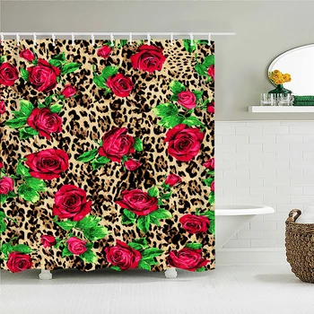 Занавеска для душа с 3D рисунком красивых цветов, листьев розы, водонепроницаемой полиэфирной ткани, занавески для ванной комнаты с крючками