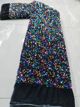 Золотая Африканская кружевная ткань с пайетками 2024 г. Высококачественная бархатная кружевная вышивка Нигерийский Французский тюль Кружевной материал для свадебного платья