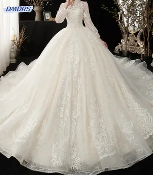 Изящные свадебные платья с высоким воротом, винтажное бальное платье для невесты, роскошное элегантное платье в пол для невесты Robe De Mariée