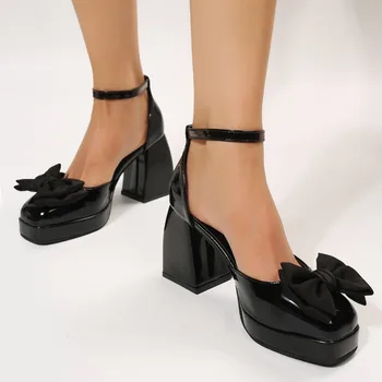 Каблуки Женские 2023 Новые модные туфли Мэри Джейн на платформе с квадратным носком Удобные женские туфли-лодочки на массивном каблуке Zapatos De Mujer