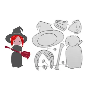 Коллаж с рисунком девушки-ведьмы из мультфильма, Резка по металлу, высечка, сделай САМ, Открытка, альбом для вырезок, изготовление штампов для украшения Хэллоуина, шаблон Stenci J8S5