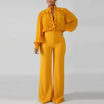Комплект из двух предметов, Африканская одежда, Африканская новая мода Дашики, желто-белый костюм, верхняя рубашка и брюки, брюки для вечеринок Для женщин, наряды