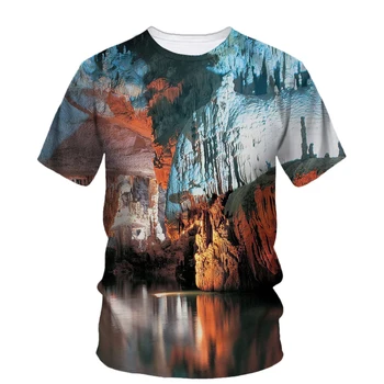 Летняя мода, новые креативные футболки с изображением Карстовой пещеры, мужские повседневные футболки с оригинальным принтом, футболки с круглым вырезом и коротким рукавом