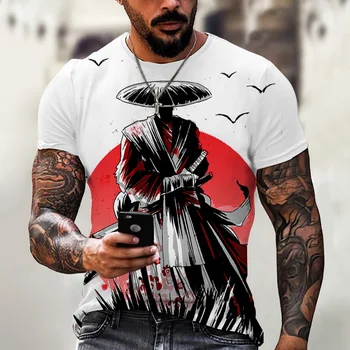 Летняя мужская футболка Japanese Samurai с 3D принтом в японском стиле, топ с коротким рукавом, уличная одежда, футболка ниндзя
