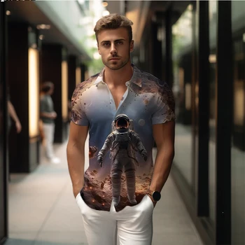 Летняя новая мужская рубашка с 3D принтом астронавта, мужская рубашка в повседневном стиле, мужская рубашка, модный тренд, высококачественная мужская рубашка